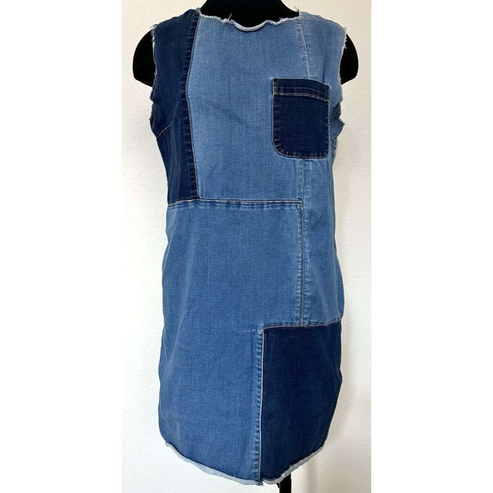 Soho New York & Company Dress Women LARGE Blue Denim Patchwork Stretch Casual